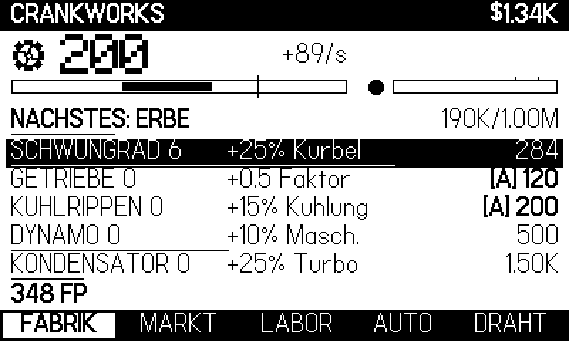 Die Fabrik. Maschinen links, was sie kosten rechts.