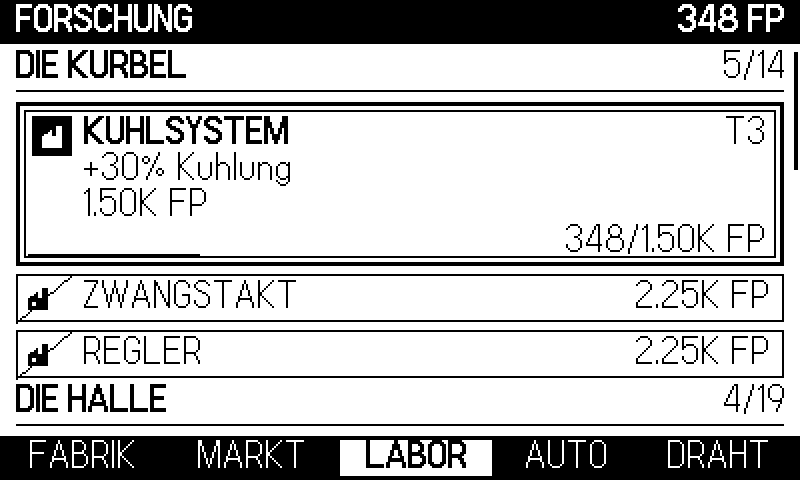 Das Labor. Bezahlbare Karten stechen hervor; die anderen sagen, was sie wollen.