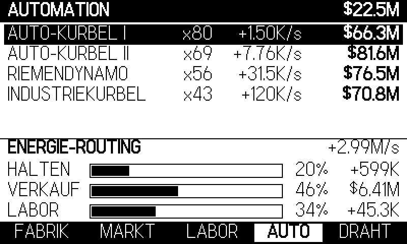 Der Regler: BEHALTEN, VERKAUFEN, LABOR. Die ganze Strategie in einer Geste.