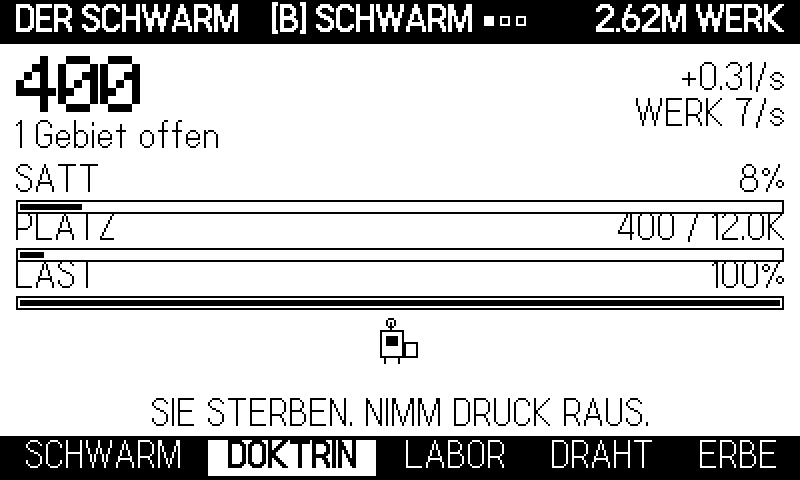 Ein Schwarm, der seine Zufuhr übersteigt, bricht zusammen. Das ist der Akt, den man verlieren kann.