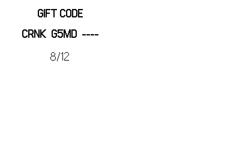 Gift codes are typed on the console keyboard, in the settings.