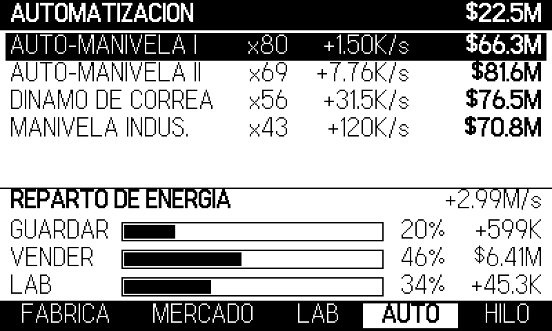 El mando: GUARDAR, VENDER, LABORATORIO. Toda la estrategia en un gesto.