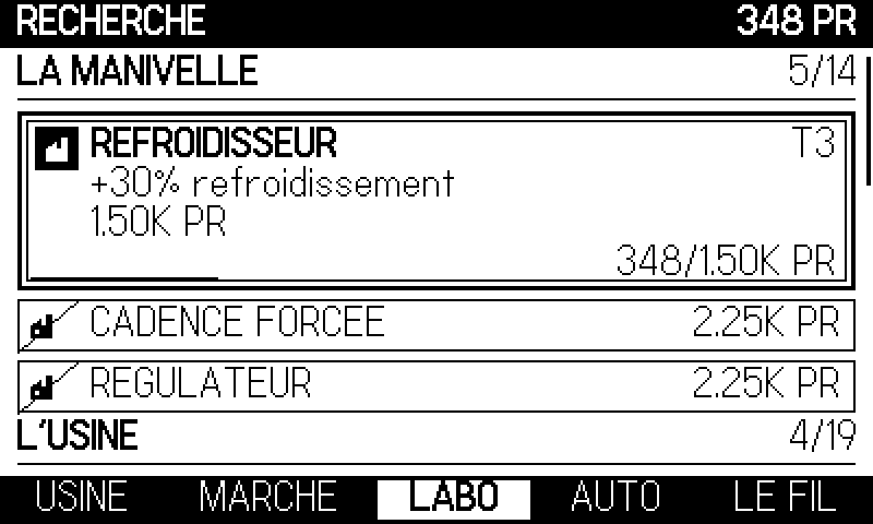 Le labo. Les cartes abordables ressortent ; les autres disent ce qu'elles attendent.