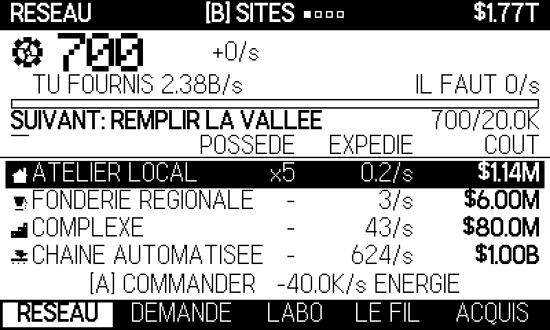 Acte II — le réseau. Vous alimentez des sites, ils expédient des unités.
